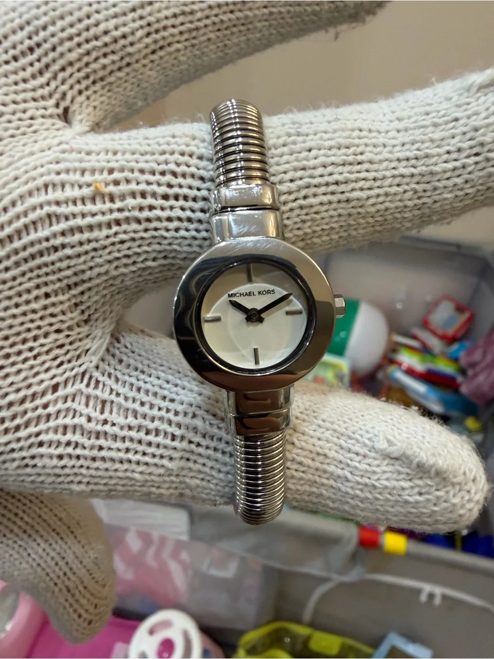 Michael Kors MK7529 Mini Gramercy Women's Silver Watch Tubogas Cuff Fits 6.5
